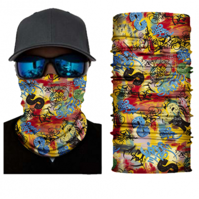 Бандана труба (бафф) "Настенные граффити" красный голубой желтый