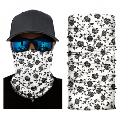 Бандана труба (бафф) белая "Черные цветы"