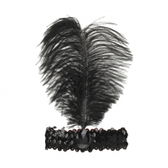 Повязка черная на голову с пером "Леди Чикаго", гангстерская вечеринка ободок карнавальный, кабаре гэтсби казино гангстеры