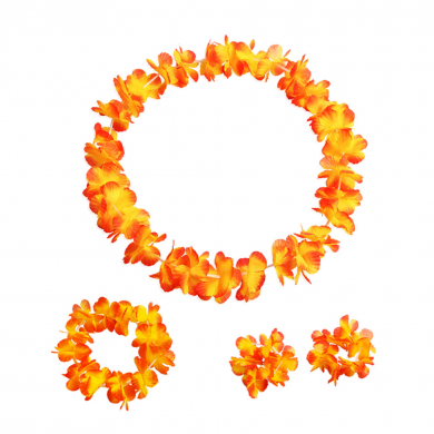 Гавайский набор, цвет оранжевый, 4 предмета: ожерелье лея, венок, 2 браслета