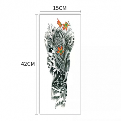 Татуировка на всю руку "Готика рыбка череп", размер 14,8 x 42 см