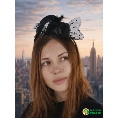 Шляпка вуалетка на заколке карнавальная с пайетками, 13 см, цвет черный