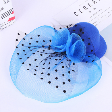 Шляпка вуалетка на заколке карнавальная с вуалью, 13см, цвет синий