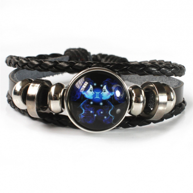 Браслет гороскоп плетенный кожаный женский, мужской зодиак "Синие Близнецы"