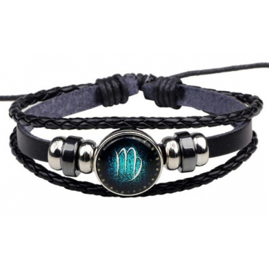 Браслет гороскоп плетенный кожаный женский, мужской зодиак "Бирюзовая Дева"