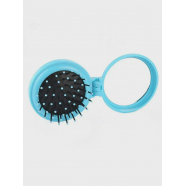 Расческа массажная круглая с зеркалом складная, цвет голубой