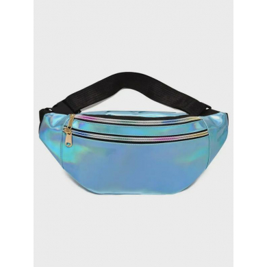 Сумка женская детская блестящая "Перламутр" на пояс, на плечо, цвет голубой