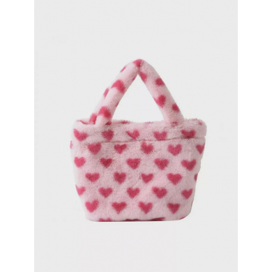 Сумка на плечо "Сердечки" мягкая, пушистая, цвет розовый