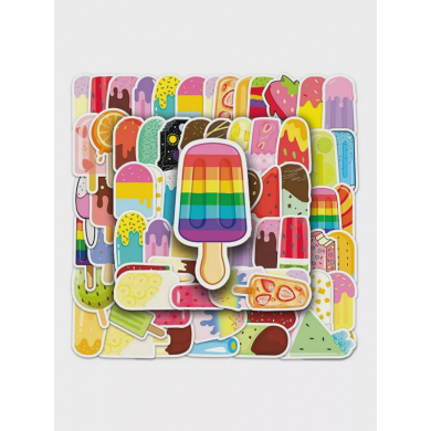 Набор виниловых наклеек "Самое вкусное мороженое".Наклейки на телефон,ноутбук,чехол,  для скрапбукинга, интерьерные наклейки.50 штук в наборе