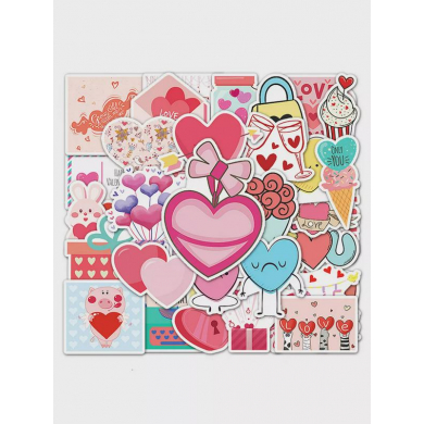 Набор виниловых наклеек "Валентинка", Наклейки на телефон,ноутбук,чехол, на тетрадь, для скрапбукинга, интерьерные наклейки 50 штук в наборе