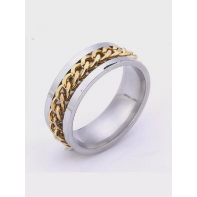 Кольцо антистресс унисекс из нержавеющей стали с вращающейся цепочкой, обхват 54,5 мм, цвет серебристый, золотистый