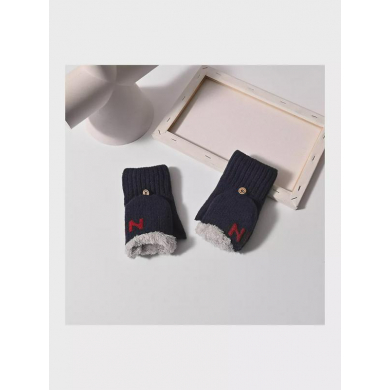 Перчатки митенки трикотажные зимние с утеплителем, цвет темно-синий