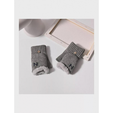 Перчатки митенки трикотажные зимние с утеплителем, цвет серый