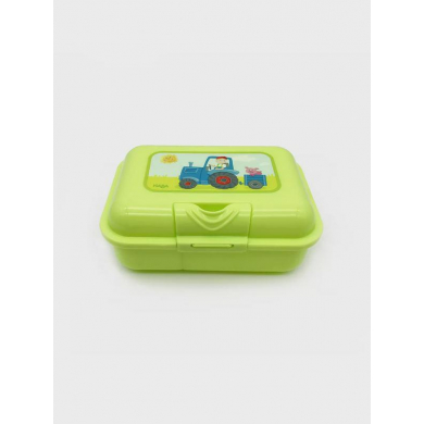 Ланчбокс "Тракторист и поросенок" для детей с двумя отделениями, объем 750 мл, размер 17,8x13x7 см, цвет зеленый