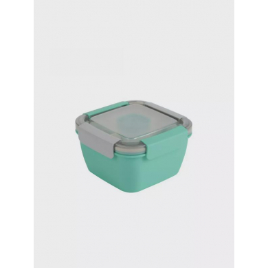 Ланчбокс "Квадрат" с двумя отделами, с соусницей, со съемной перегородкой, с ложкой-вилкой, объем 1500 мл, размер 17,3х9 см, цвет зеленый