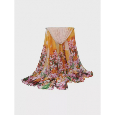 Шарф женский "Цветочный" из хлопка, 180x90 см, цвет розово-оранжевый