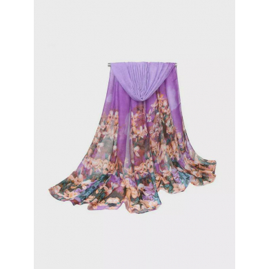 Шарф женский "Цветочный" из хлопка, 180x90 см, цвет фиолетовый