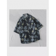 Гавайская рубашка черная синяя летняя ананасы оверсайз размер S