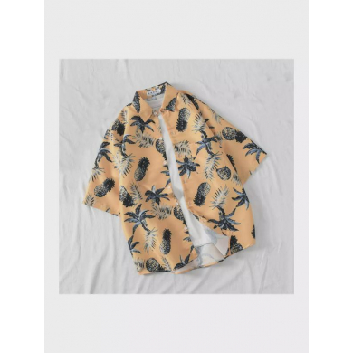 Гавайская рубашка желтая летняя ананасы оверсайз размер XS