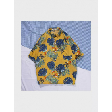 Гавайская рубашка желтая летняя пальмы лимоны оверсайз размер L