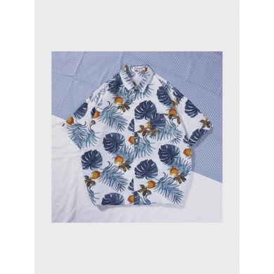 Гавайская рубашка белая летняя пальмы лимоны оверсайз размер M