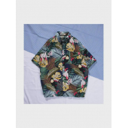 Гавайская рубашка зеленая летняя с пальмами и попугаями размер XS