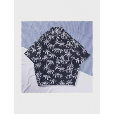 Гавайская рубашка черная синяя летняя пальмы оверсайз размер XL