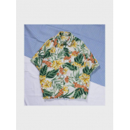 Гавайская рубашка желтая летняя листья цветы оверсайз размер XS