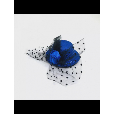 Шляпка на заколке карнавальная с пайетками, 13 см, цвет синий