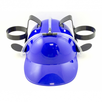 Каска пивная синяя мужская футбольная с подставкой для банки пива, с отверстиями под напитки