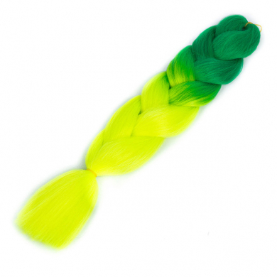 Канекалон 60 см, омбре из зеленого в неоново-зеленый
