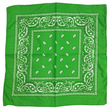 Бандана, повязка на голову, хлопковая с узорами цвет зеленый 55 х 55 см