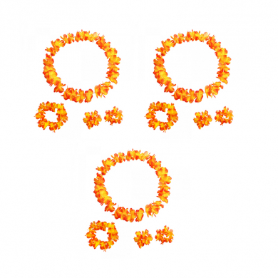 Гавайский набор, цвет оранжевый, 4 предмета: ожерелье лея, венок, 2 браслета (Набор 3 шт.)