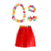 Гавайская юбка красная 60 см, ожерелье лея 96 см, венок, 2 браслета (набор)