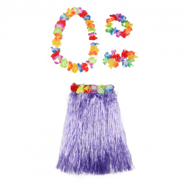 Гавайская юбка фиолетовая 60 см, ожерелье лея 96 см, венок, 2 браслета (набор)