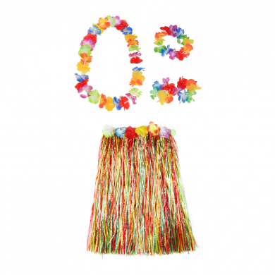 Гавайская юбка разноцветная 60 см, ожерелье лея 96 см, венок, 2 браслета (набор)