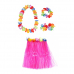 Гавайская юбка розовая 60 см, ожерелье лея 96 см, венок, 2 браслета (набор)