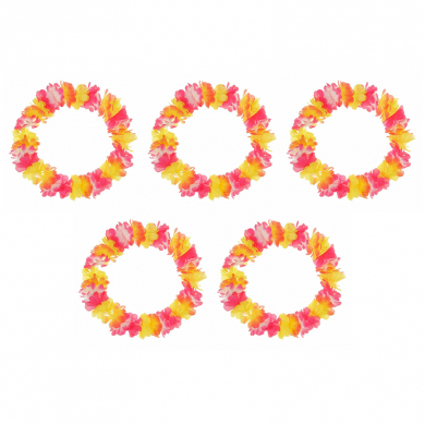 Ожерелье гавайское "Лепестки" (Набор 5 шт.), цвет розовый, желтый, оранжевый