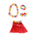 Гавайская юбка красная 40 см, ожерелье лея 96 см, венок, 2 браслета (набор)