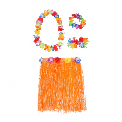 Гавайская юбка оранжевая 40 см, ожерелье лея 96 см, венок, 2 браслета (набор)