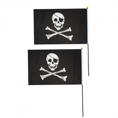 Флаг пиратский черный "Веселый Роджер" пират с повязкой, 14*21 см (Набор 2 шт.)