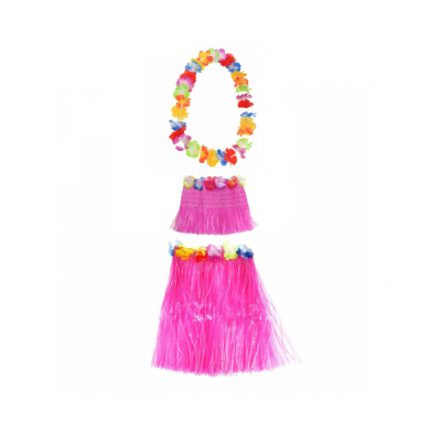 Гавайская юбка розовая 60 см, топ, ожерелье лея 96 см