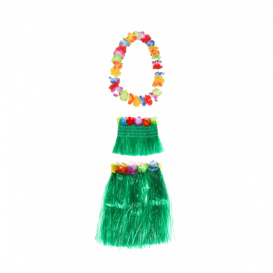 Гавайская юбка зеленая 40 см, топ, ожерелье лея 96 см