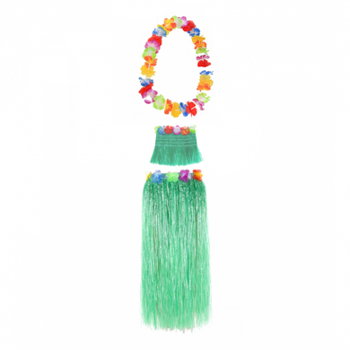 Гавайская юбка зеленая 80 см, топ, ожерелье  лея 96 см