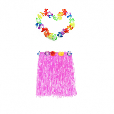 Гавайская юбка 40 см розовая, гавайское ожерелье 96 см