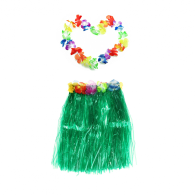 Гавайская юбка 40 см зеленая, гавайское ожерелье 96 см