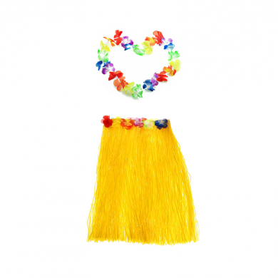 Гавайская юбка 60 см, желтая, гавайское ожерелье 96 см