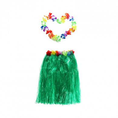 Гавайская юбка 60 см, зеленая, гавайское ожерелье 96 см