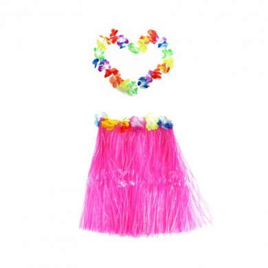 Гавайская юбка 60 см, розовая, гавайское ожерелье 96 см