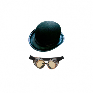 Набор шляпа "Котелок" черная фетровая р-р 58, карнавальные очки "Стимпанк Летчик" гогглы